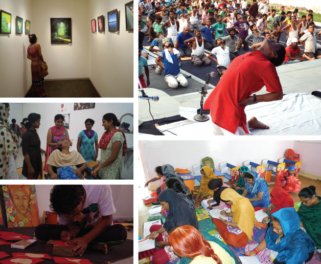 An exhibition of paintings by inmates of Gurugram prison; practising yoga; undergoing a literacy program; taking vocational training in art and craft and beautician courses.