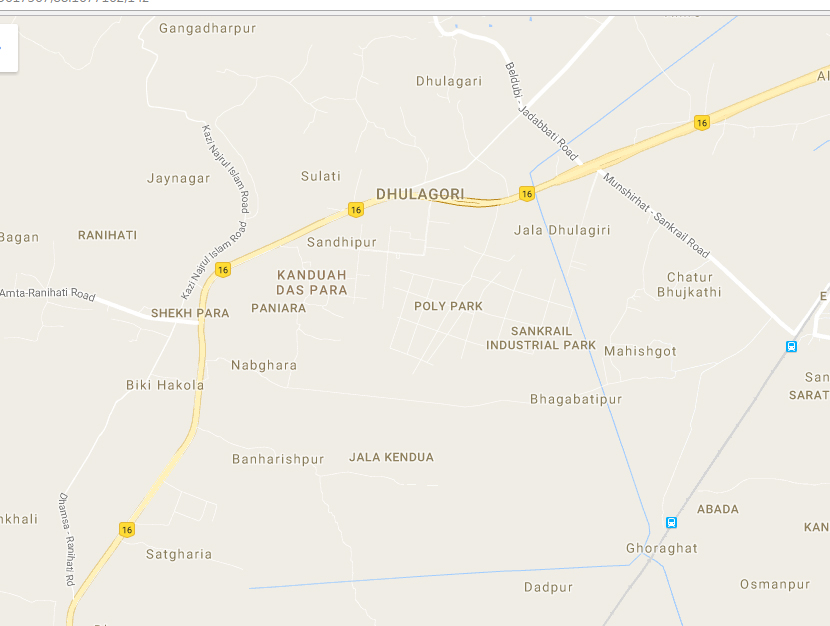 Dhulagarh (marked Dhulagori in map) is a small semi-industrial town in rural Howrah district. Photo: Google maps