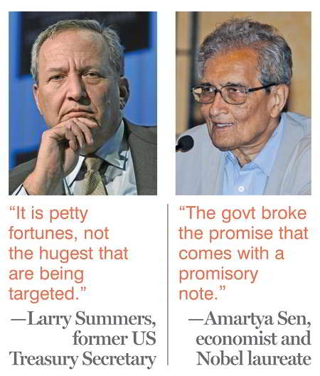 (L-R)Larry Summers, former US Treasury Secretary and Amartya Sen, economist and Nobel laureate