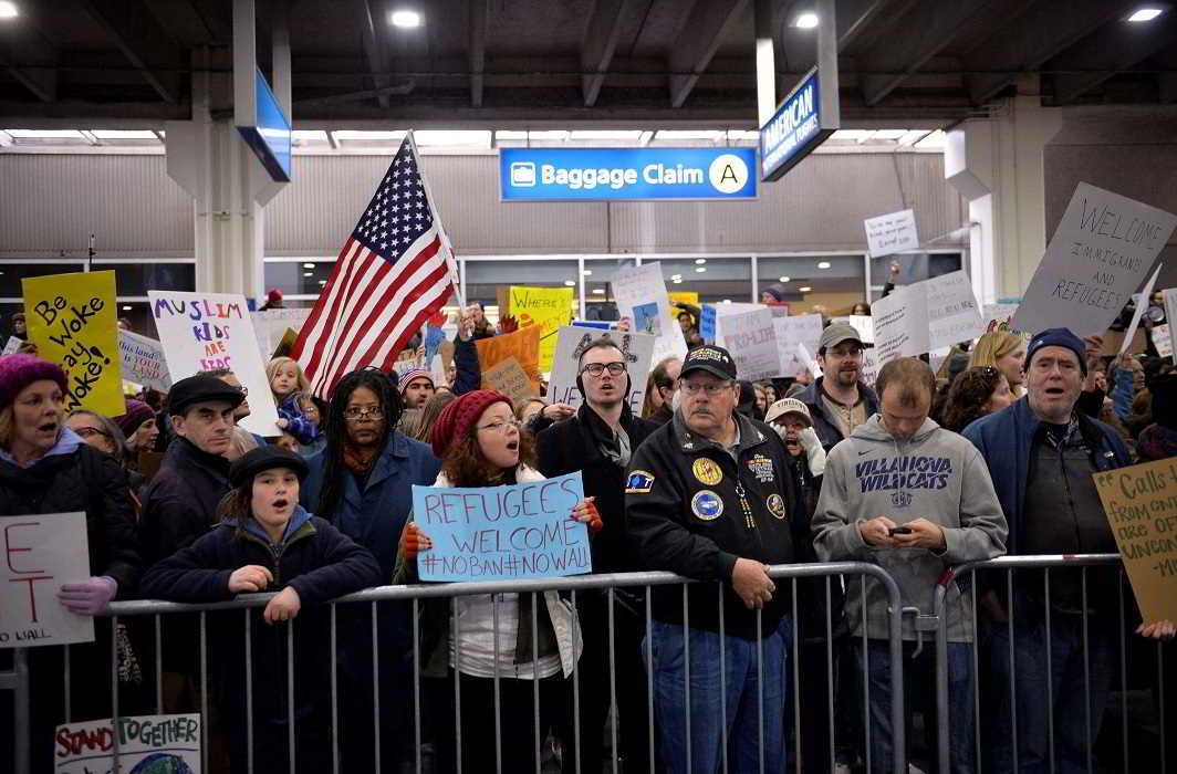 Anti-travel ban protestors outside Philadelphia Airport
