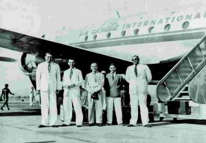 JRD Tata (second from left), whose Tata Airlines became Air India in 1946, with the airline crew. Courtesy: Air India