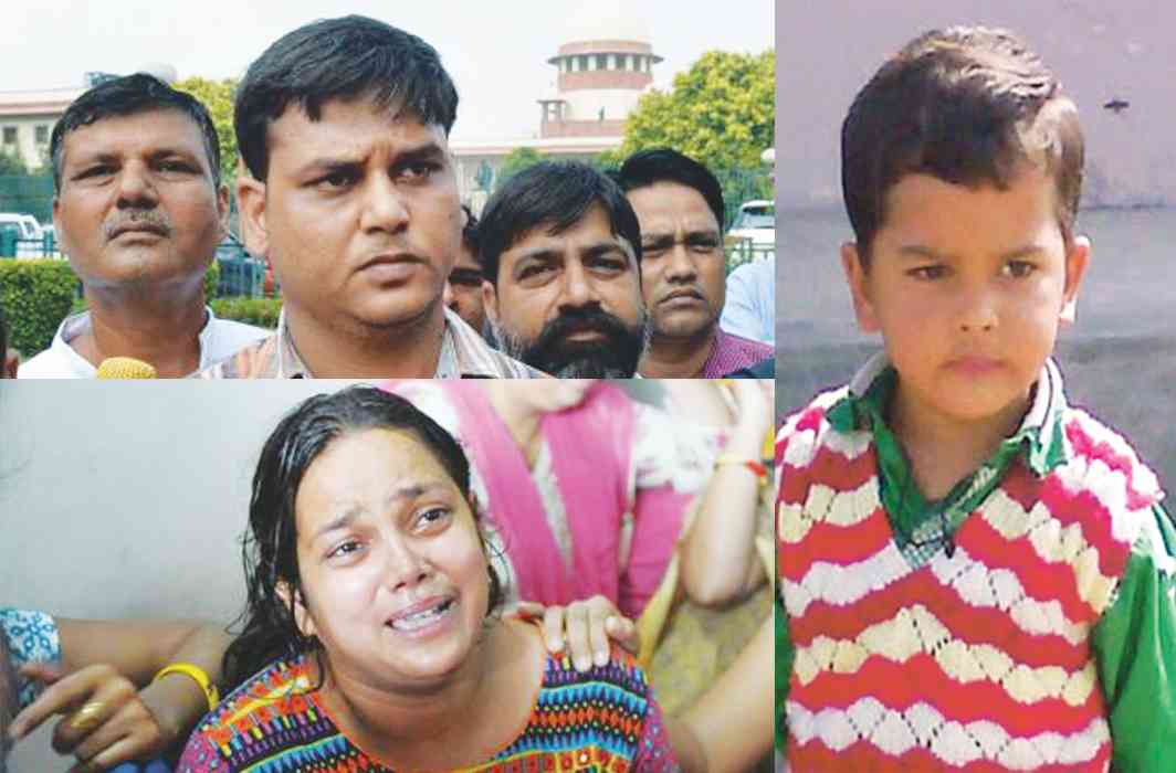 (Left) Father of the Ryan school victim, Varun Thakur; (below left) Jyoti, the mother; (right) 7-year-old Pradhyumn whose life was cut short