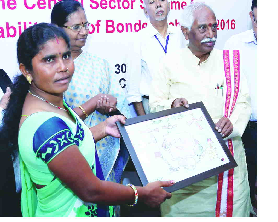 Former bonded labourer Tara Devi felicitated by former law minister Bandaru Dattatreya
