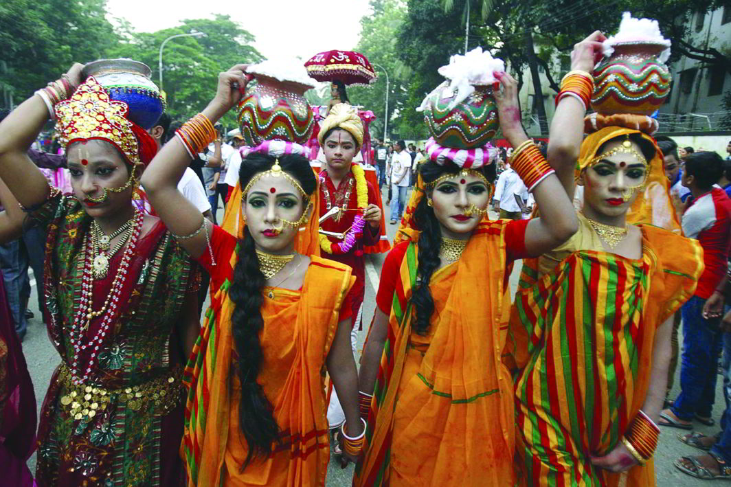 Women celebrate Janmashtami in Dhaka. For the ruling Awami League, Hindu men are a big vote-bank that must not be alienated. Photo: UNI