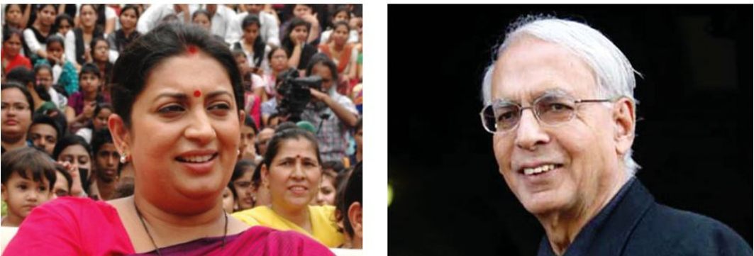 (L-R) Union Information and Broadcasting minister Smriti Irani; Vidya Charan Shukla, who was the information minister under Indira Gandhi during the Emergency. Their attempts to gag the media backfired/Photos Courtesy: UNI, Wikipedia