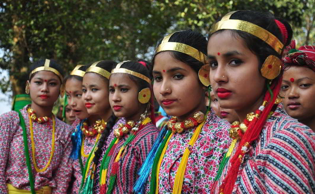 WHY SO SERIOUS? Karbi girls in traditional attire wait for their turn to perform at the 43rd Karbi Youth Festival in Diphu in Karbi Anglong, UNI