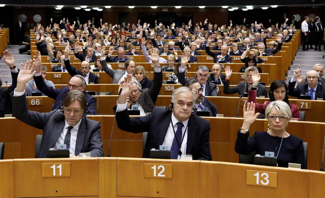 RIGHT OR NOT: Members of European Parliament vote to decide whether to lift the EU parliamentary immunity of French far-right presidential candidate Marine Le Pen after she came under investigation for tweeting pictures of Islamic State violence, in Brussels, Reuters/UNI