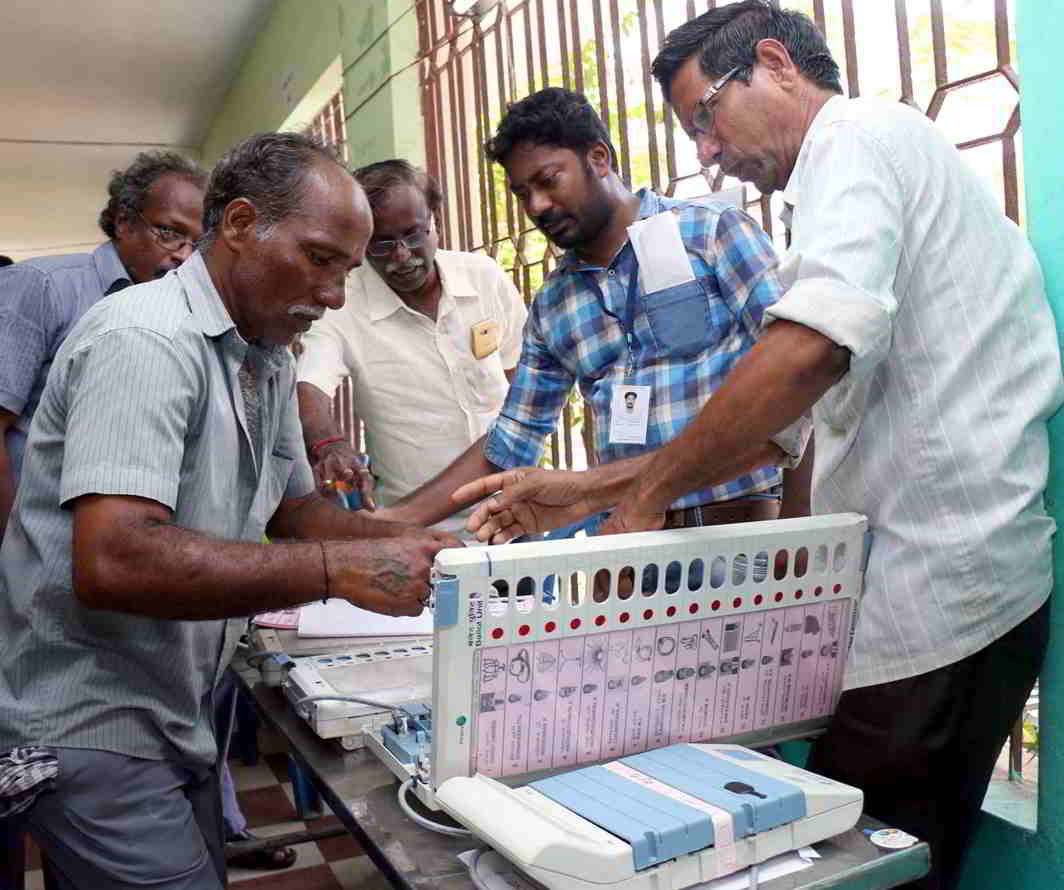 Election officials inspect EVMs to be used for the bypolls
