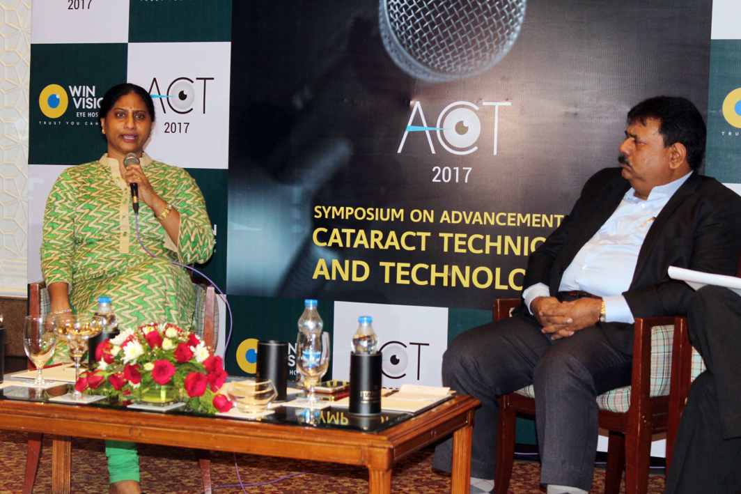 CHANCE TO DISCOURSE: Dr Sreelakshmi, MD, Cataract and Refractive Surgeon, Win Vision Eye Hospital, who is the first woman ophthalmologist in the world to perform the Femto Second Laser Assisted Cataract Surgery, addresses a symposium in Hyderabad, UNI