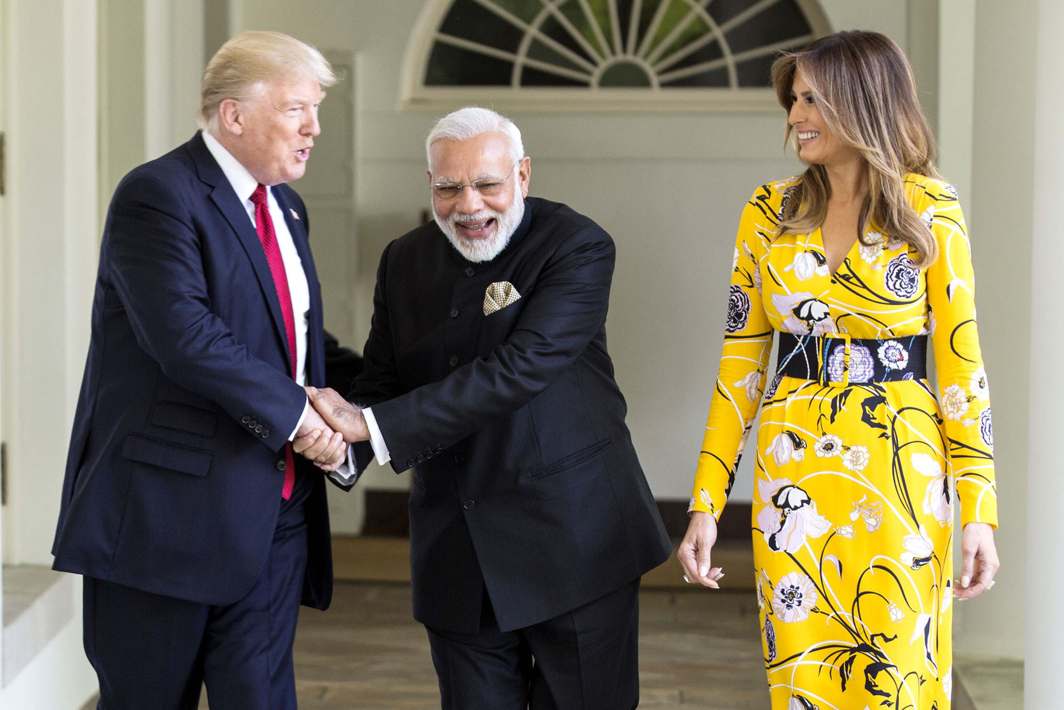 ALL SMILES: Prime Minister Narendra Modi with United States president Donald Trump and the First Lady, Melania Trump, at White House, in Washington DC, UNI