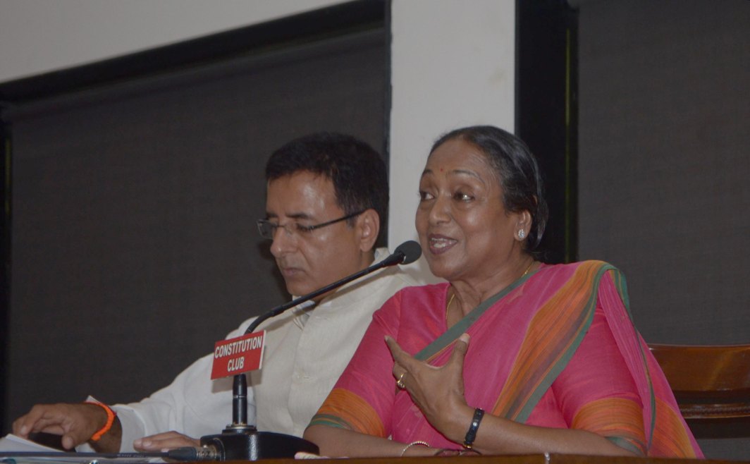 ELECT ME: Opposition presidential candidate Meira Kumar addresses a press conference in New Delhi, UNI