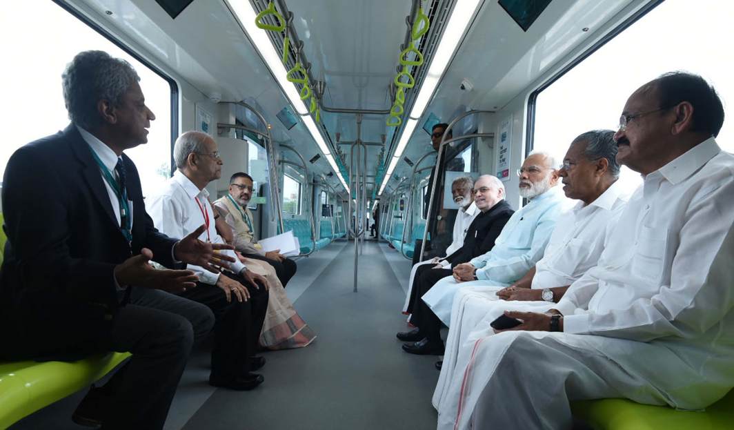 CONGRATS, KOCHI: Prime Minister Narendra Modi and other dignitaries take a ride on Kochi Metro, in Kerala, UNI
