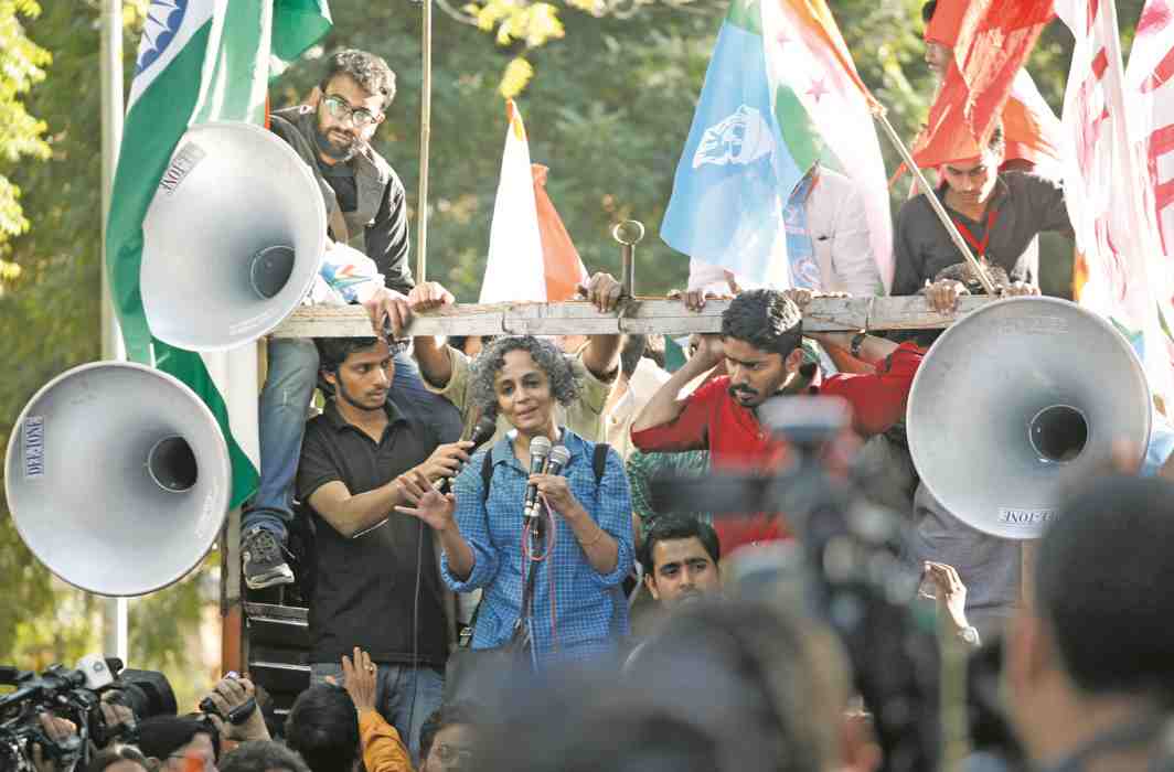 Arundhati Roy participates in a rally supporting Kanhaiya Kumar in 2016. Photo: Anil Shakya
