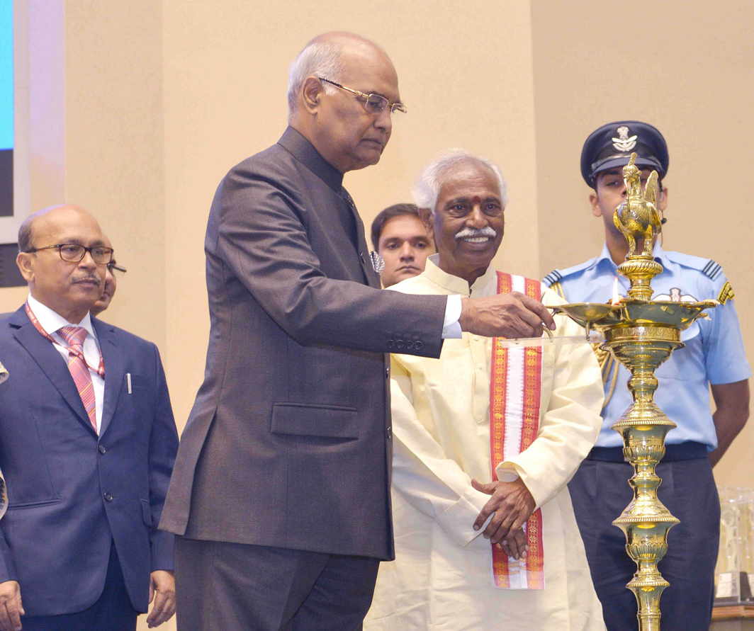 NONE TO KEEP IT BURNING: President Ram Nath Kovind lights the ceremonial lamp prior to presenting the National Safety Awards (Mines) for the years 2013 and 2014 in New Delhi, UNI
