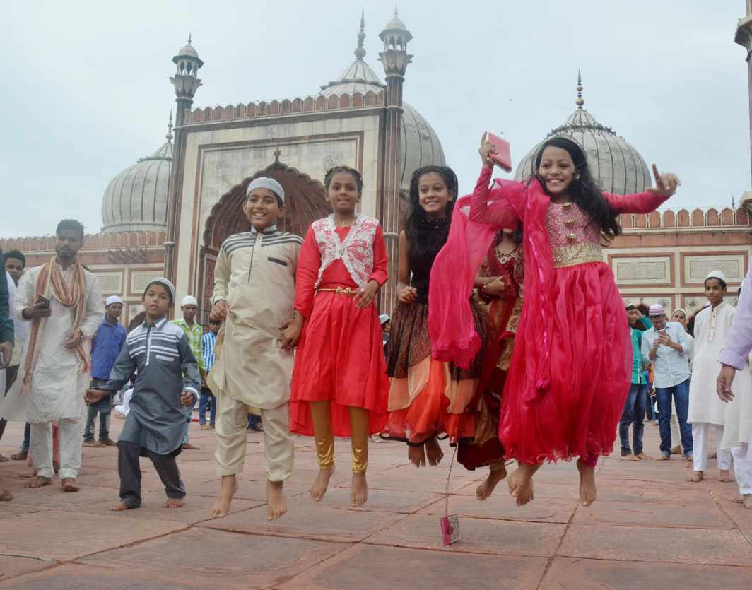 DAY OF PLENTY: Children celebrate on Eid ul-Adha at Jama Masjid in New Delhi, UNI