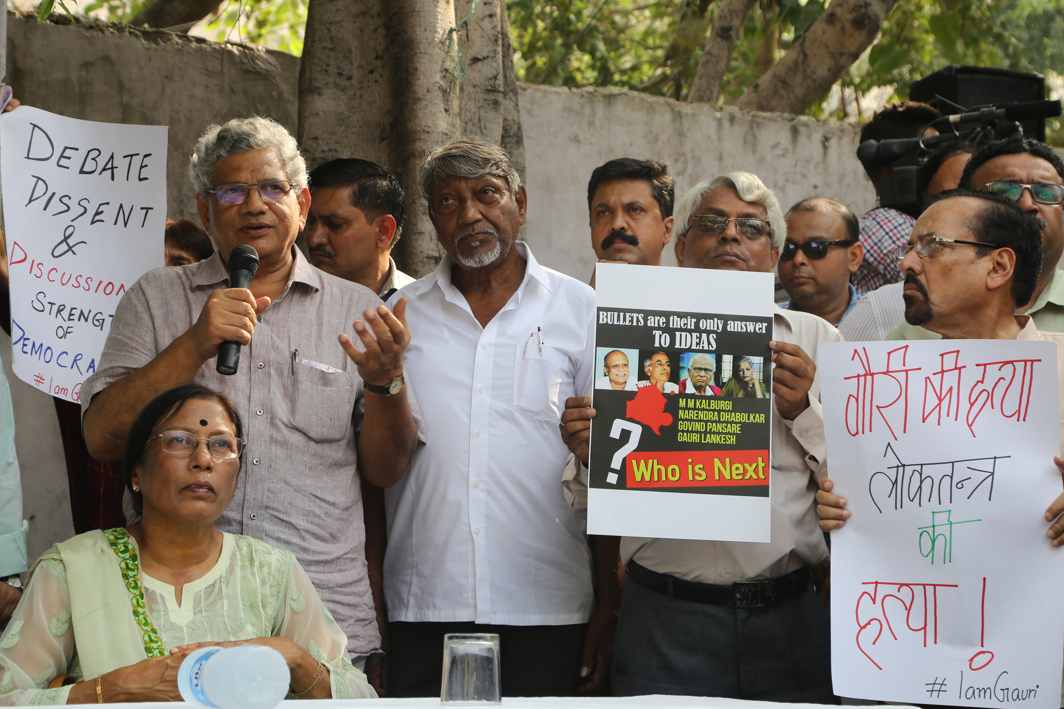 ODD MAN OUT? Many criticised the presence of politicians at the protest, but Sitaram Yechury made common cause with the attendees, Bhavana Gaur/India Legal