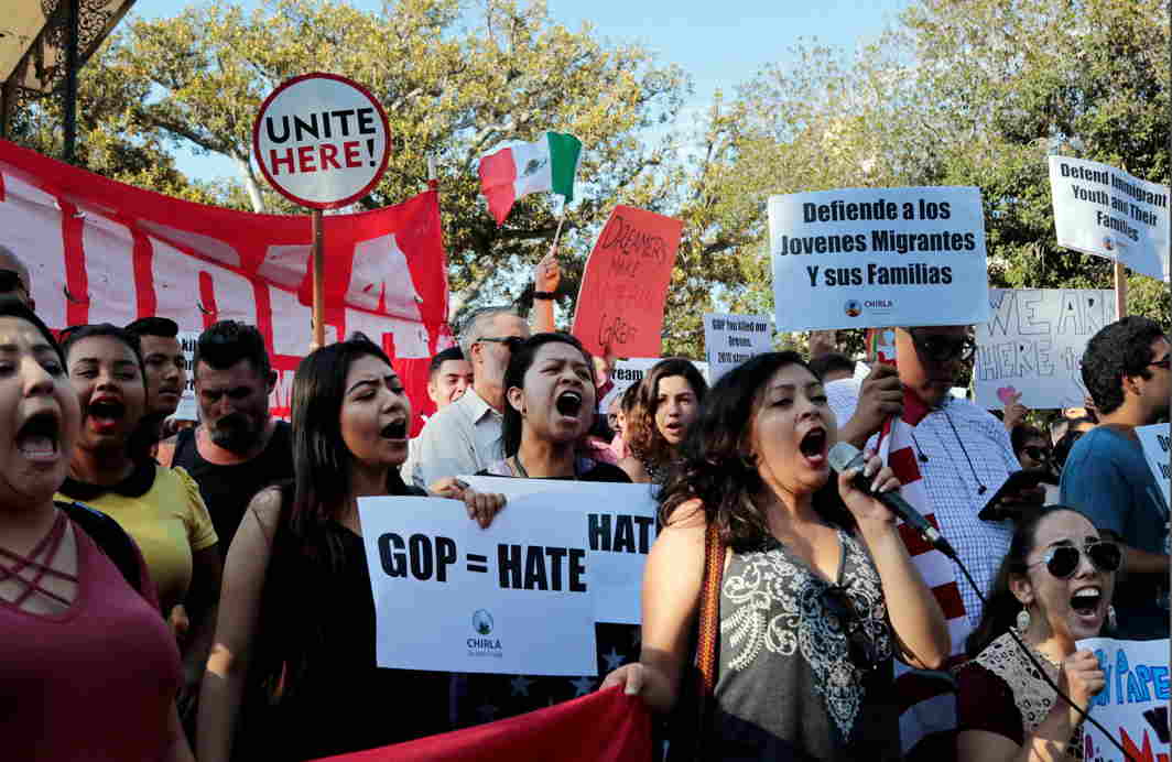 SUDDENLY HOMELESS: Deferred Action for Childhood Arrivals program recipients and supporters rally on Olivera Street in Los Angeles, California, Reuters/UNI