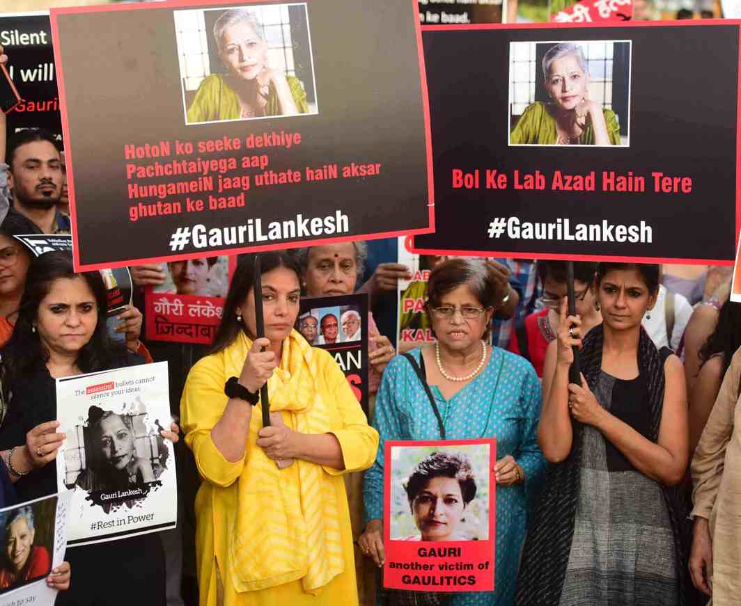 SISTERS-IN-ARMS: Social activists in Mumbai protest Lankesh’s death, UNI