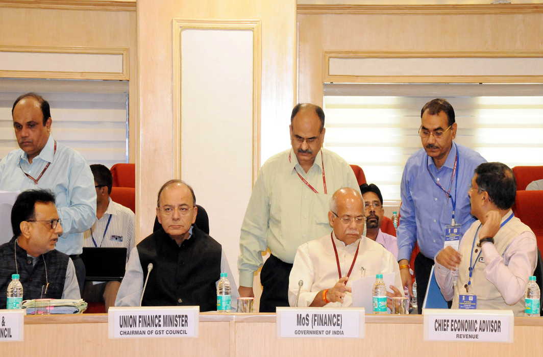 TIME TO RETHINK: Union finance minister Arun Jaitley, MoS Shiv Pratap Shukla, Chief Economic Advisor Arvind Subramanian and others attend the 22nd Meeting of the Goods and Service Tax Council in New Delhi, UNI