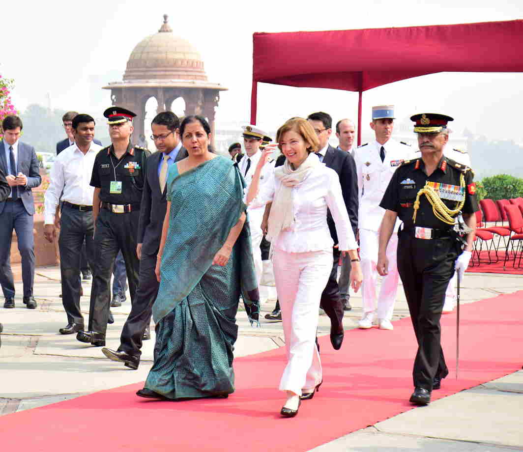 MEETING OF STRENGTHS: French Defence Minister Florence Parly received by her Indian counterpart Nirmala Sitharaman for a meeting at South Block in New Delhi, UNI