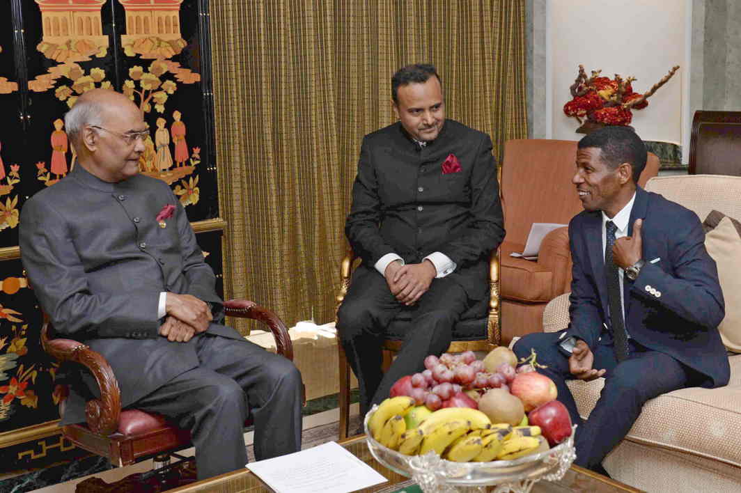 HOW SPECIAL TO MEET YOU: Ethiopian athlete Haile Gebrselassie calls on President Ram Nath Kovind at Hotel Sheraton Addis in Ethiopia, UNI
