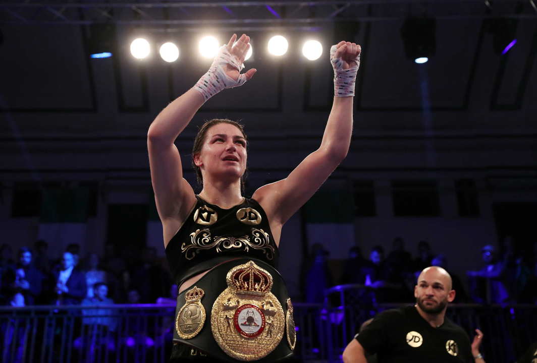 CHAMPION: Katie Taylor celebrates after beating Jessica McCaskill to win the WBA Women's World Lightweight Title at York Hall, Bethnal Green, London, Reuters/UNI