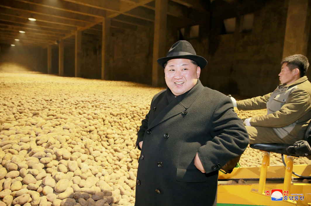 POTATO KING: North Korea's leader Kim Jong Un is seen during the inspection of a potato flour factory in Pyongyang, KCNA/Reuters/UNI