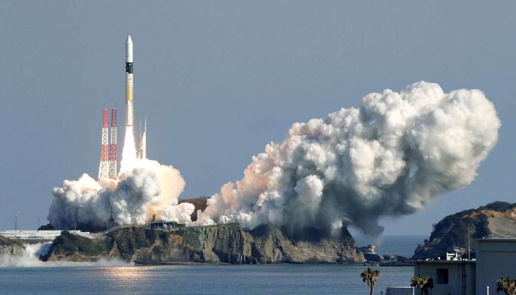 BLAST OFF: A H-IIA rocket carrying the satellites GCOM-C, nicknamed "Shikisai" and the Super Low Altitude Test Satellite (SLATS) nicknamed "Tsubame", lifts off from the launching pad at Tanegashima Space Center on the southwestern island of Tanegashima, Japan, Kyodo/Reuters/UNI