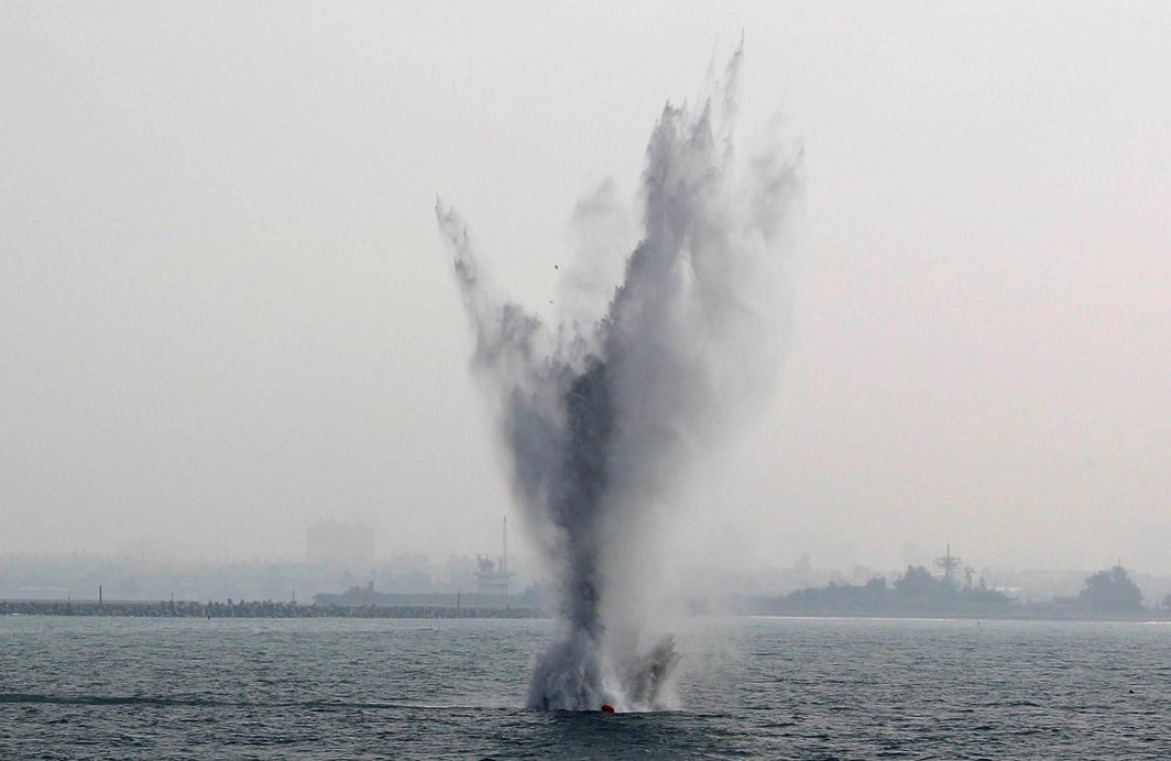 PRACTICE MAKES PERFECT: A training naval mine blasts during a military drill in Kaohsiung's Zuoying naval base, Taiwan, Reuters/UNI
