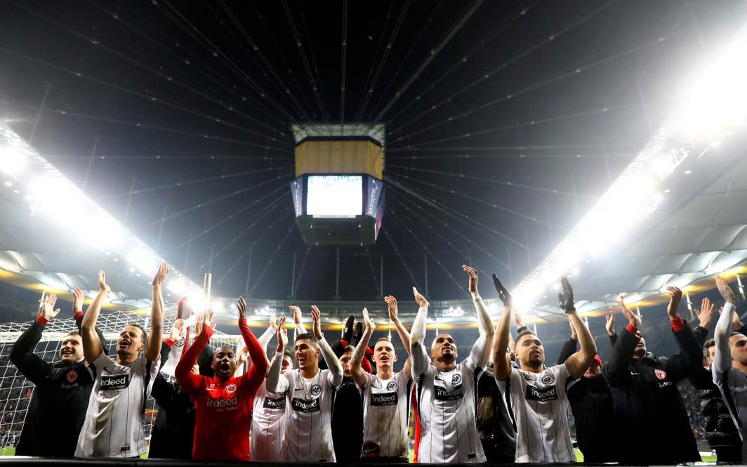 Eintracht Frankfurt’s Kevin-Prince Boateng and team mates applaud the fans at the end of their match against Borussia Moenchengladbach during the Bundesliga at Commerzbank-Arena, Frankfurt, Germany, Reuters/UNI