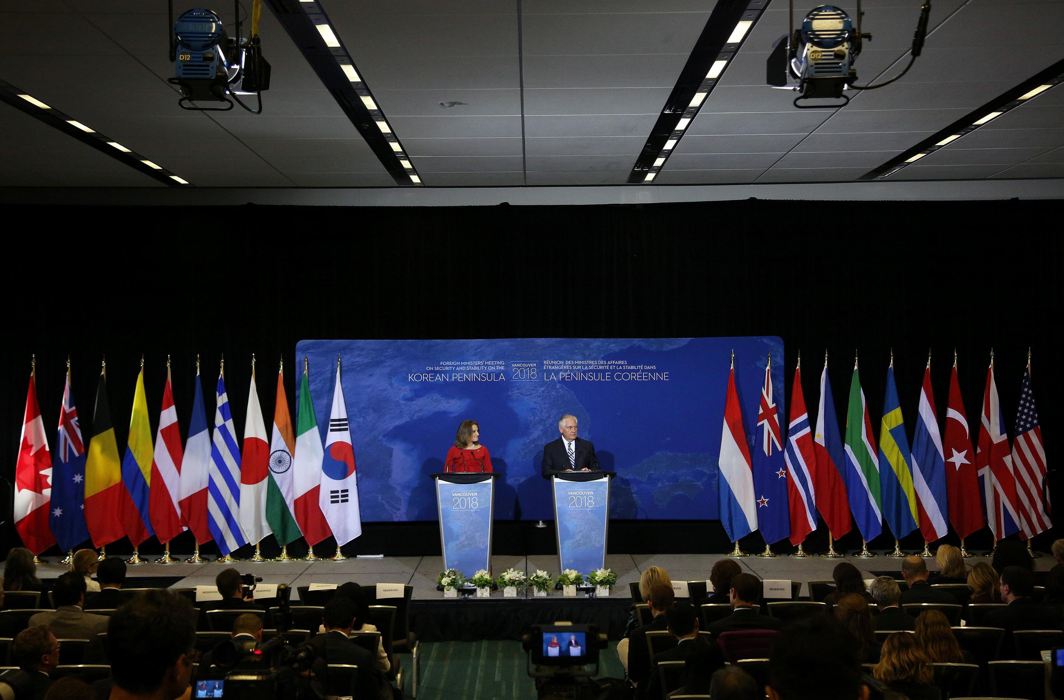 TOWARDS RAPPROCHEMENT: US Secretary of State Rex Tillerson and Canada's Foreign Minister Chrystia Freeland speak at a news conference during the foreign ministers’ meeting on security and stability on the Korean Peninsula in Vancouver, British Columbia, Canada, Reuters/UNI