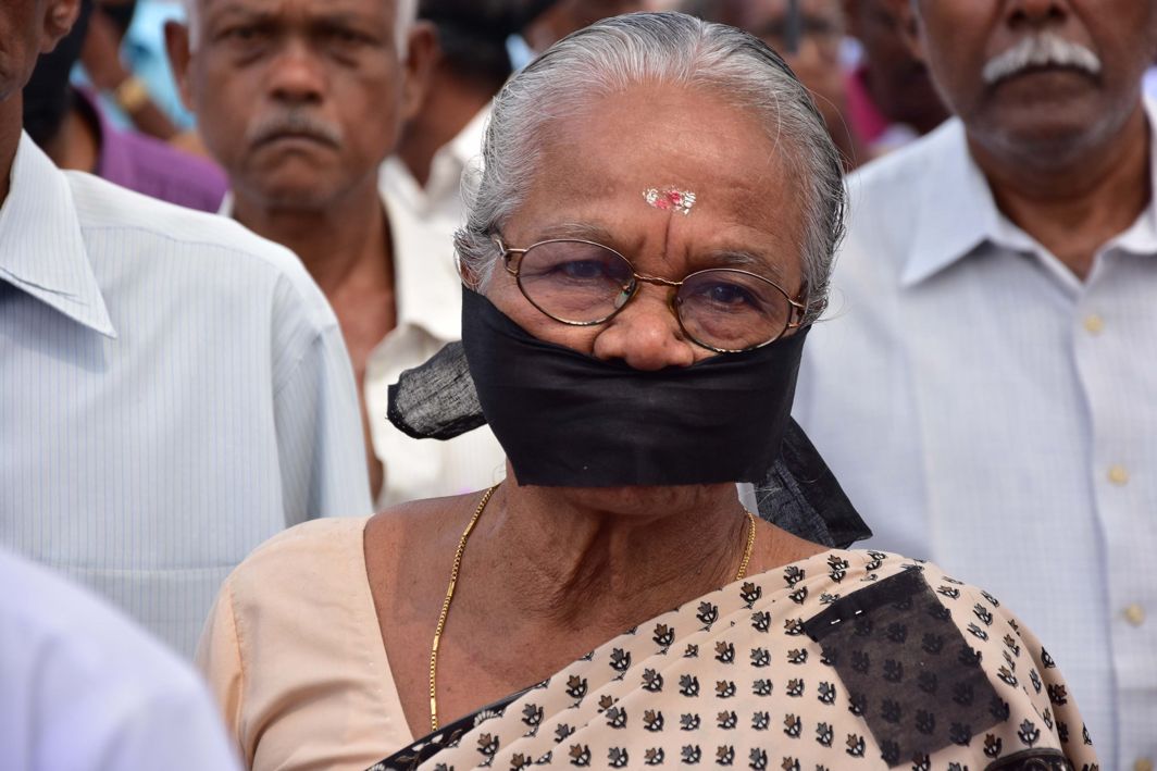 LOST FOR WORDS: A KSRTC Pensioners' Organisation member stage a march in front of the secretariat demanding pension arrears, in Thiruvananthapuram, UNI