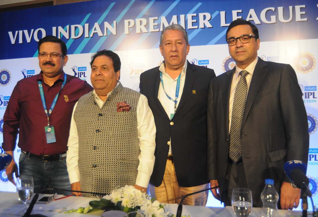 MINTING MILLIONS: IPL chairman Rajeev Shukla, Kolkata Knight Riders CEO Venky Mysore, Rajasthan Royal CEO, Ranjit Bore Thakur and BCCI CEO Rahul Johri address a press conference during the IPL 2018 player auction in Bengaluru, UNI