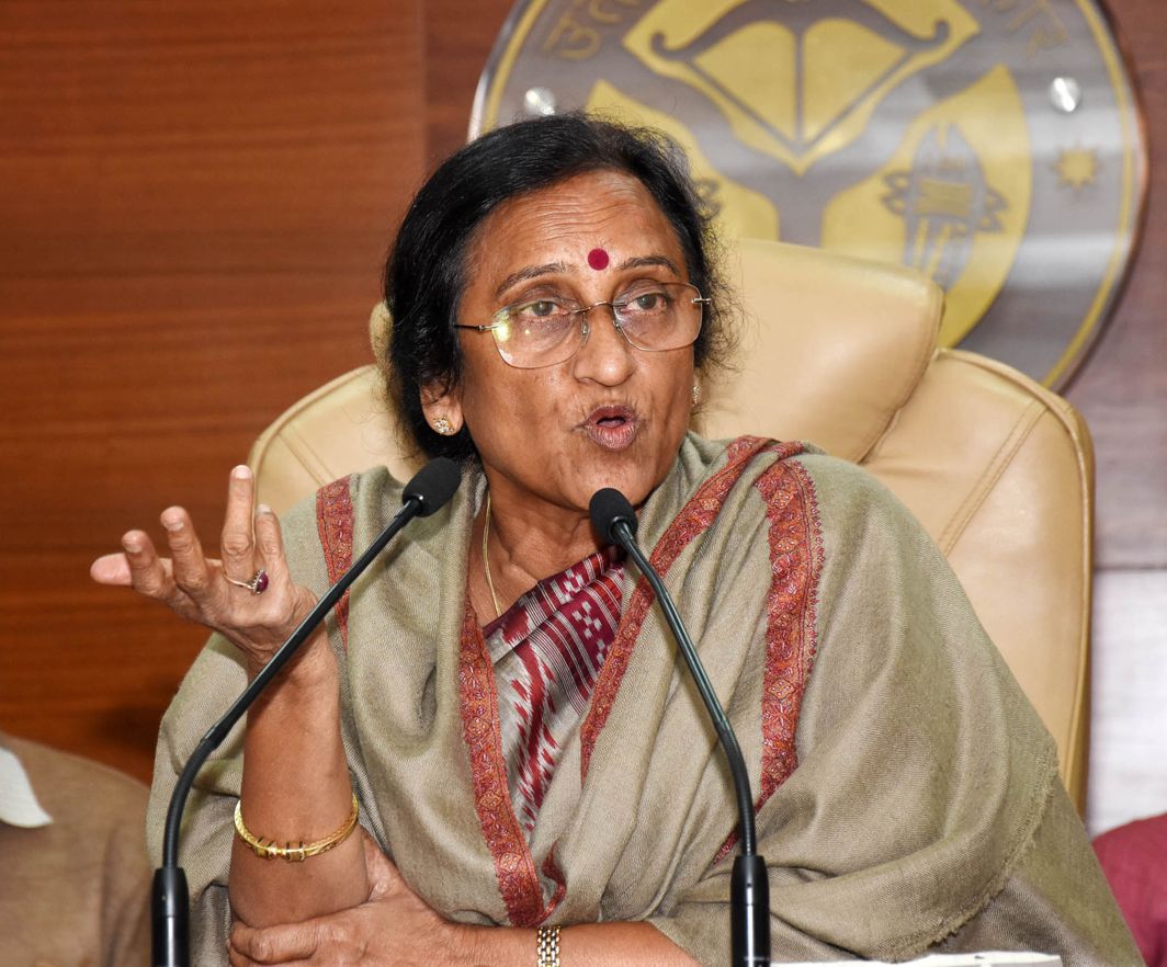 FORMIDABLE LADY: Uttar Pradesh tourism minister Rita Bahuguna Joshi addresses a press conference to announce the new tourism policy in Lucknow, UNI