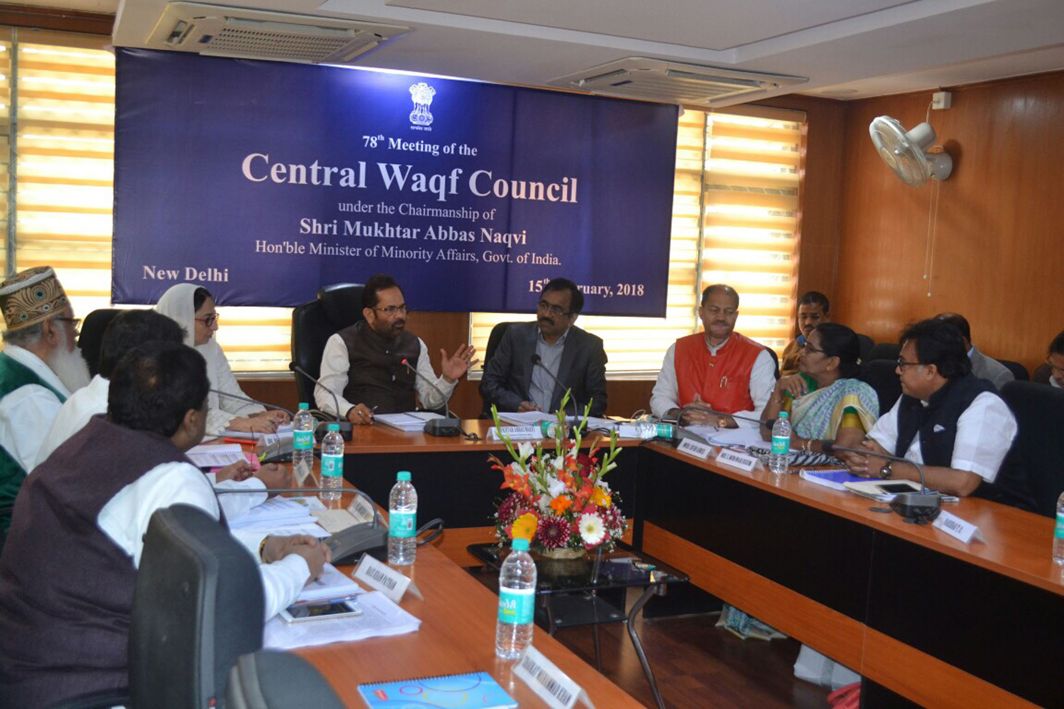 SETTING THE AGENDA: Union Minister for Minority Affairs Mukhtar Abbas Naqvi chairs the 78th meeting of Central Waqf Council in New Delhi, UNI
